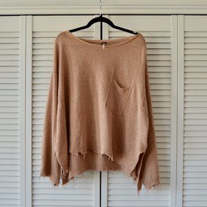 Free People Oversized Tan Sweater with Fringed Hem | Size Small